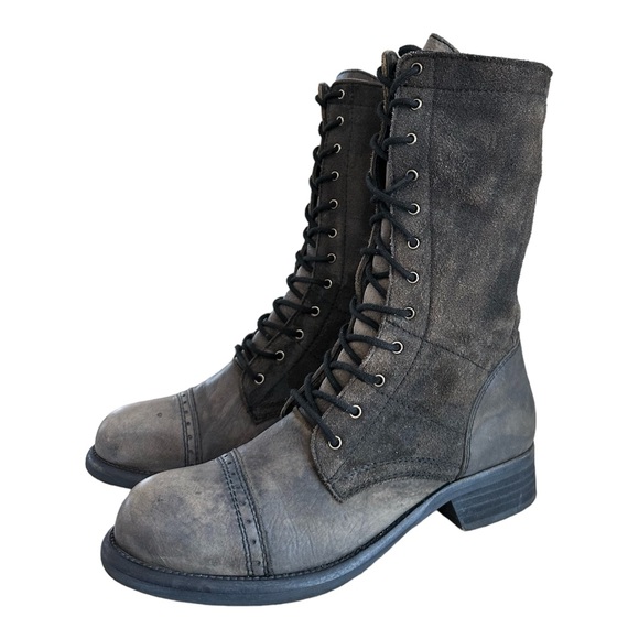 Free People Traveling Boot Suede Size 38/8 Leather Lace Up Combat Boots Gray - Picture 2 of 9